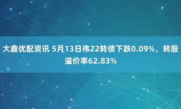 大鑫优配资讯 5月13日伟22转债下跌0.09%,转股溢价率62.83%