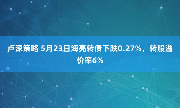 卢深策略 5月23日海亮转债下跌0.27%，转股溢价率6%