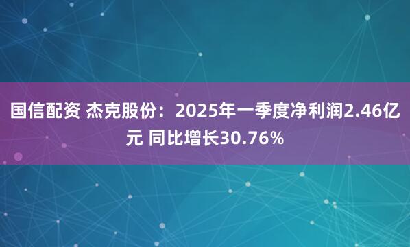 国信配资 杰克股份：2025年一季度净利润2.46亿元 同比增长30.76%